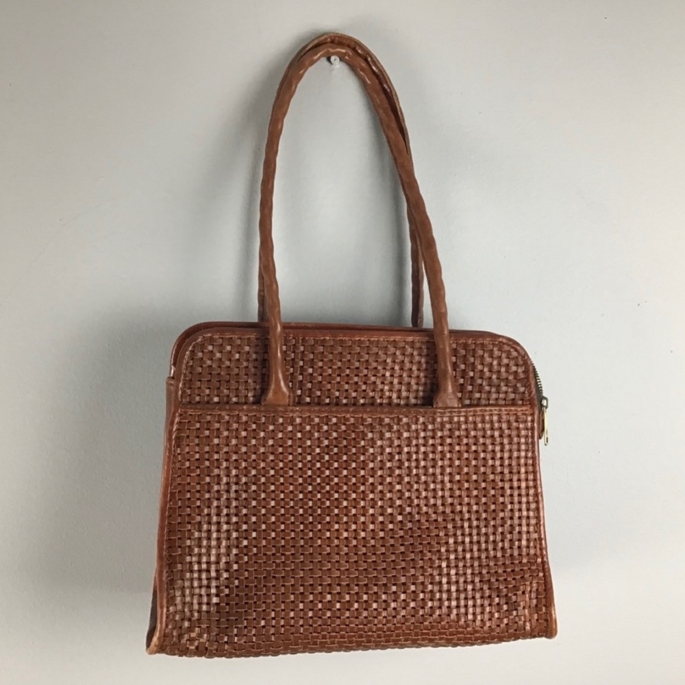 Patricia Nash Woven Paris Brown Leather Satchel Tote